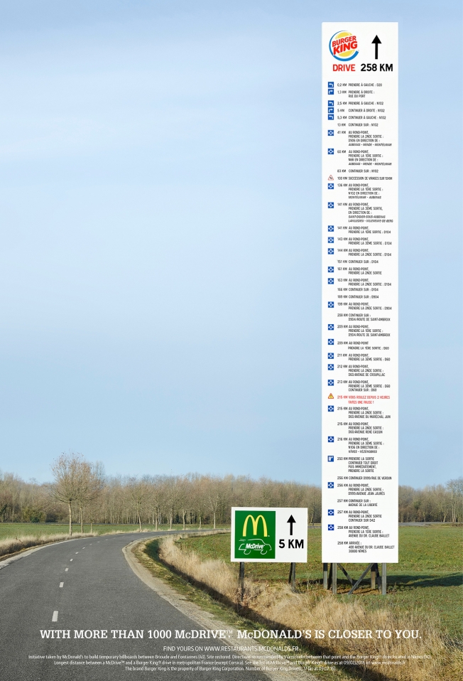 McDonald's gives directions to the nearest Burger King 