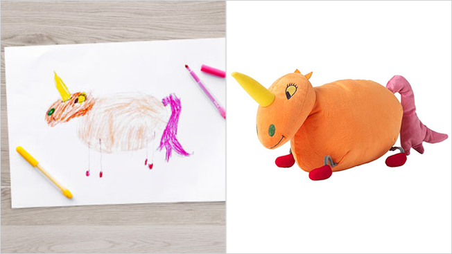 ikea kid drawing stuffed animals