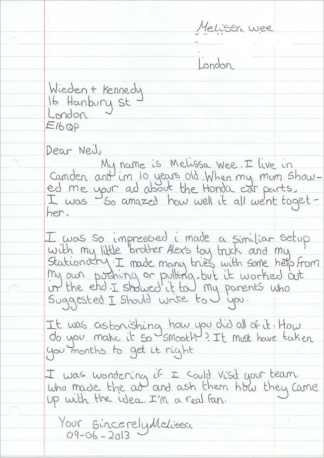 10 Year Old Writes Love Letter To Wieden Kennedy About 10 Year Old