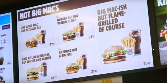 A Burger King menu with options for Not Big Macs.