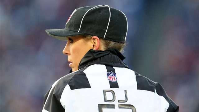 A picture of a woman referee in the NFL