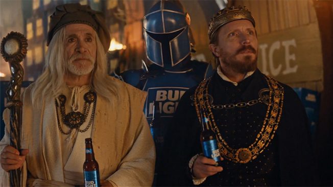A Budweiser ad features the cast of medieval “Dilly Dilly.”