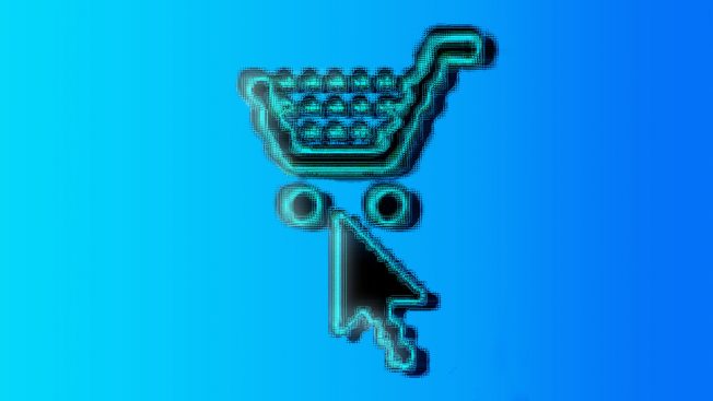 a pixelated image of a shopping cart with the cursor fo a mouse hovering over the shopping cart