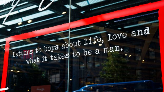 Word art from Gillette and Fatherly's activation reading 'Letters to boys about life, love and what it takes to be a man.'