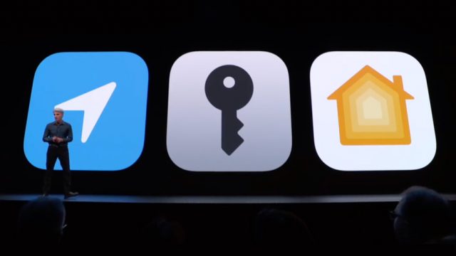 A Facebook Messenger with a person standing in front of it on the left, a key icon in the middle, and a yellow house icon on the right.