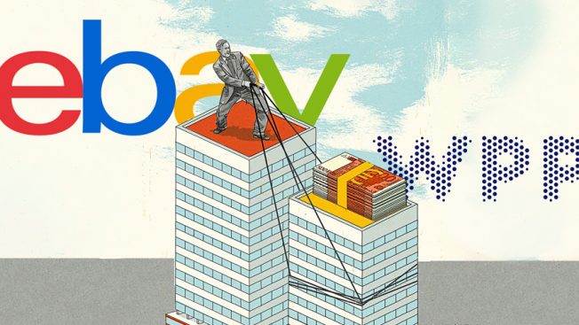 illustration of ecommerce giant ebay and marketing company wpp logos