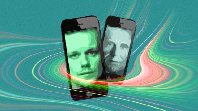Image of two faces displayed on smartphones