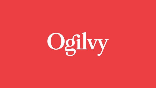 Ogilvy logo, white letters on red background