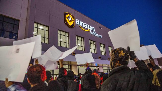 Amazon workers protesting in front of Amazon Fulfillment in Shakopee, Minnesota