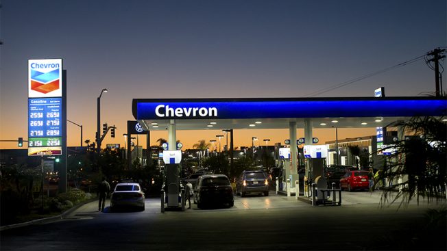 chevron gas station at night