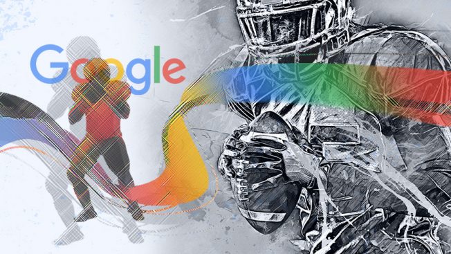 Illustration showing Google logo and football players