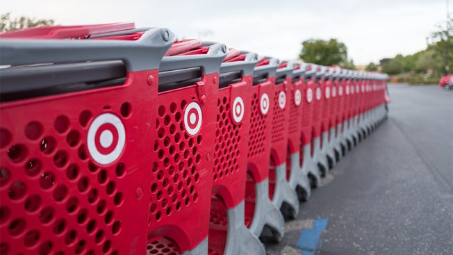 A line of Target shopping carts