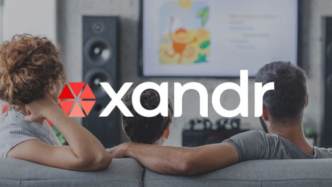Xandr logo on top of an image of a family watching tv