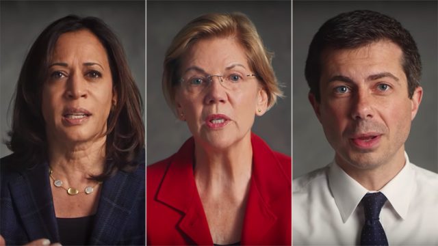 Kamala Harris, Elizabeth Warren and Pete Buttigieg gun safety democratic candidates