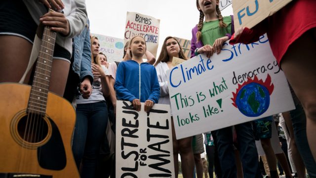 Climate activist Greta Thunberg protests.