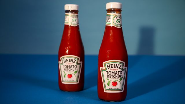Two bottles of Heinz ketchup