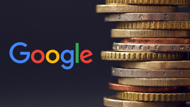 Google logo and stacked coins