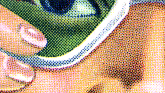 a pixelated closeup of a woman with sunglasses on