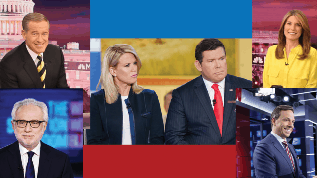 Mashup of anchor photos from CNN, MSNBC and Fox News Channel