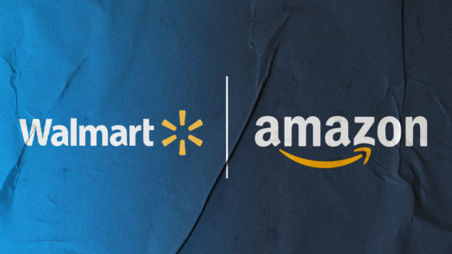 Walmart and amazon on a glued texture poster