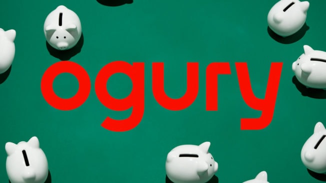 the ogury logo surrounded by piggy banks