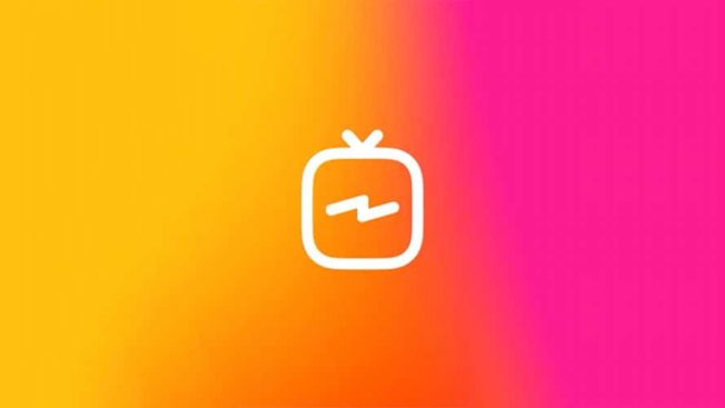 An IGTV logo with a yellow, orange and pink background