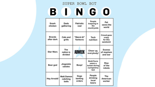 A bingo card that says 'Super Bowl Bot Bingo'