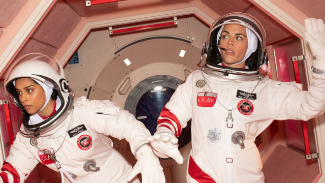 Taraji P. Henson and Lilly Singh in spacesuits in Olay ad
