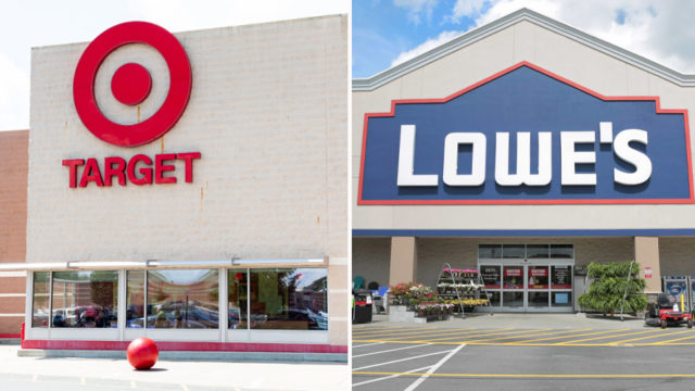 side-by-side storefronts of target and lowe's