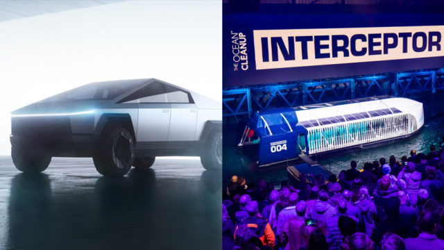 Side by side image of the cybertruck and the interceptor