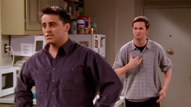 A still of Matt LeBlanc and Matthew Perry from an episode of Friends