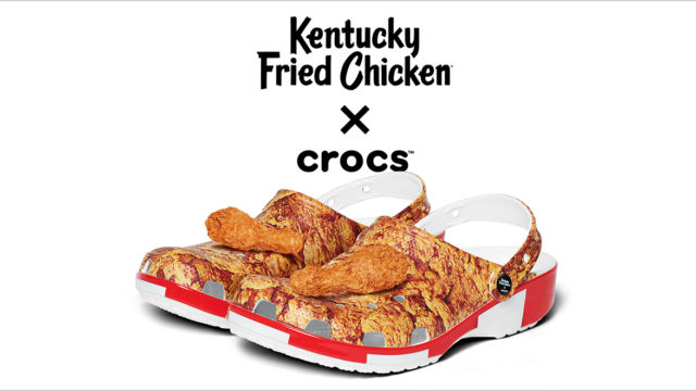 An image of the KFC crocs that says Kentucky Fried Chicken X Crocs above
