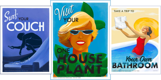 three stay at home travel posters