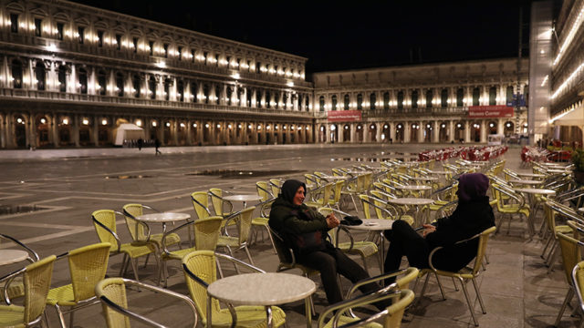 Venice's San Marco Square with only two people in it