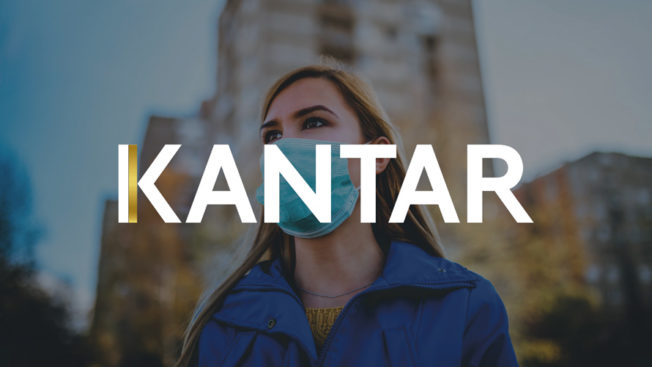 Kantar logo with a woman wearing a medical mask behind it