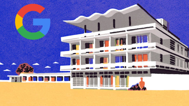 an illustration of a beachfront hotel