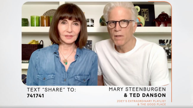 A video still of Mary Steenburgen and Ted Danson