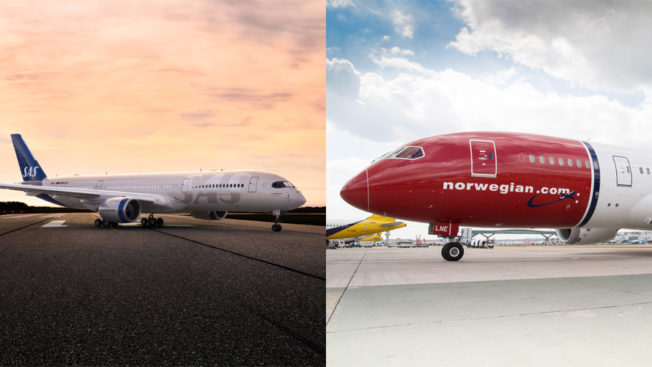 scandinavian and Norwegian airlines planes