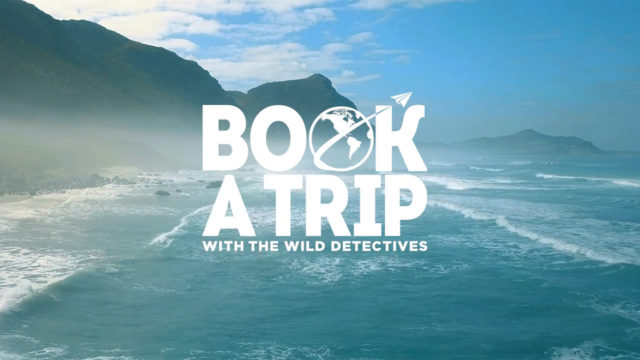 Picture of a beach with text that says, 'Book a Trip With The Wild Detectives'