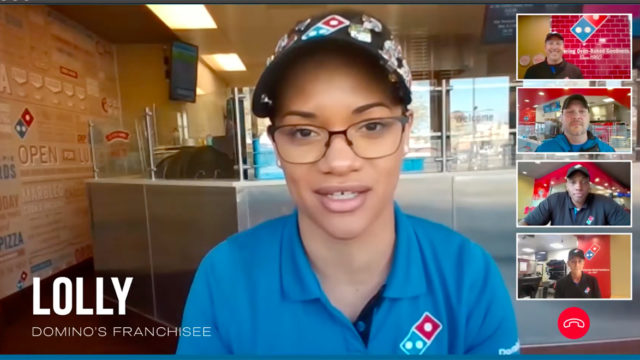 Screenshot from a Domino's Zoom ad