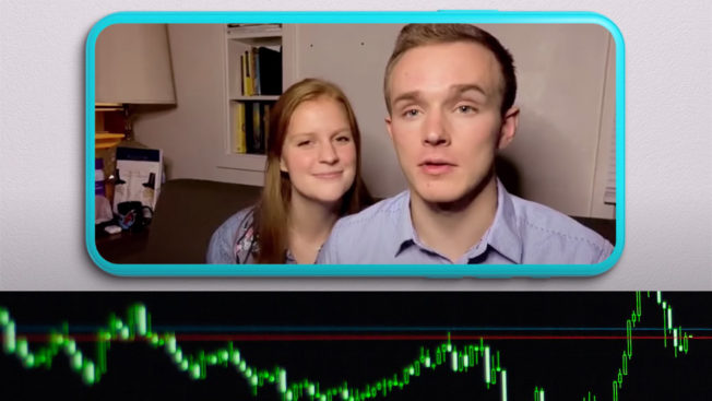 two people and a stock market line