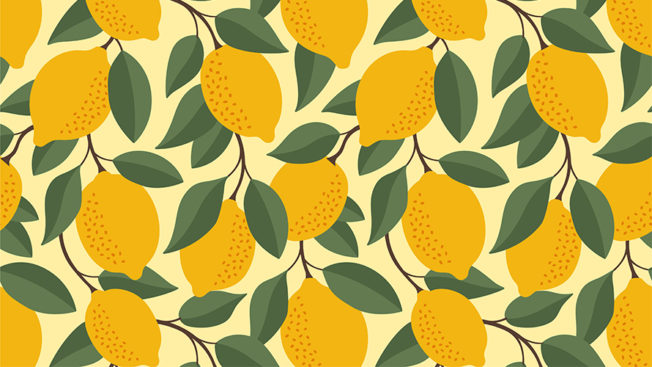 Tropical seamless pattern with yellow lemons. Fruit repeated background. Vector bright print for fabric or wallpaper. Stock illustration