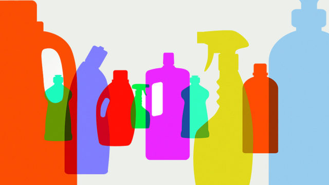 Illustration of different cleaning products