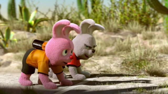 the duracell pink bunny in a race