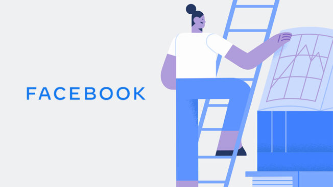 illustration of someone climbing a ladder with the word facebook next to them on the left