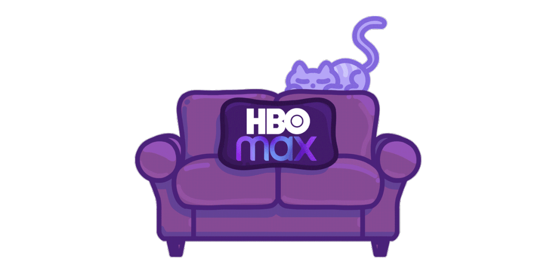 photo of a purple cat on a purple couch that says hbo max