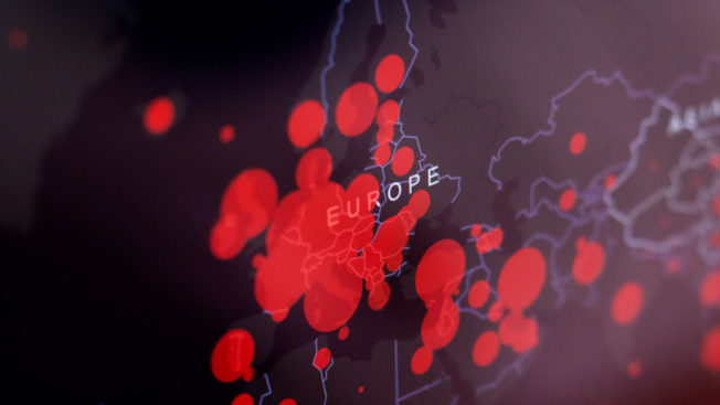 red dots over a map of europe