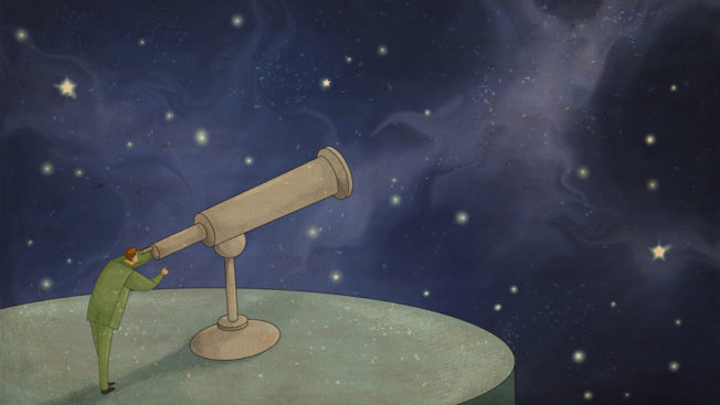 an illustration of a telescope poiting at
