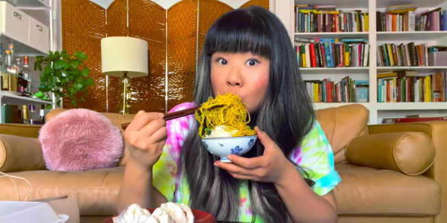 Jenny Yang eating Chinese food