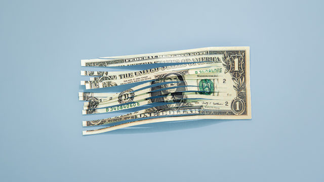 a cut up dollar bill